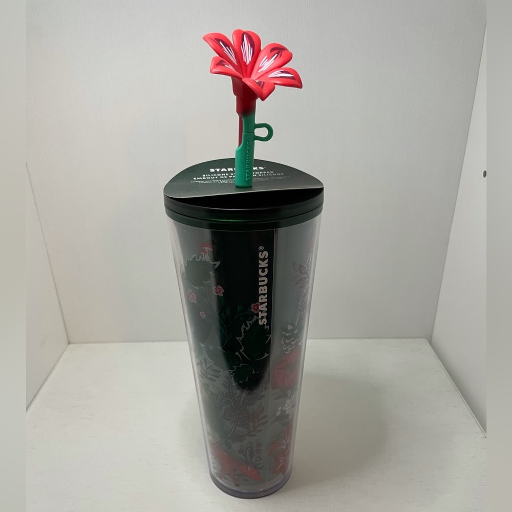 - Starbucks 2022 Holiday Tumbler W/ Flower Straw Topper